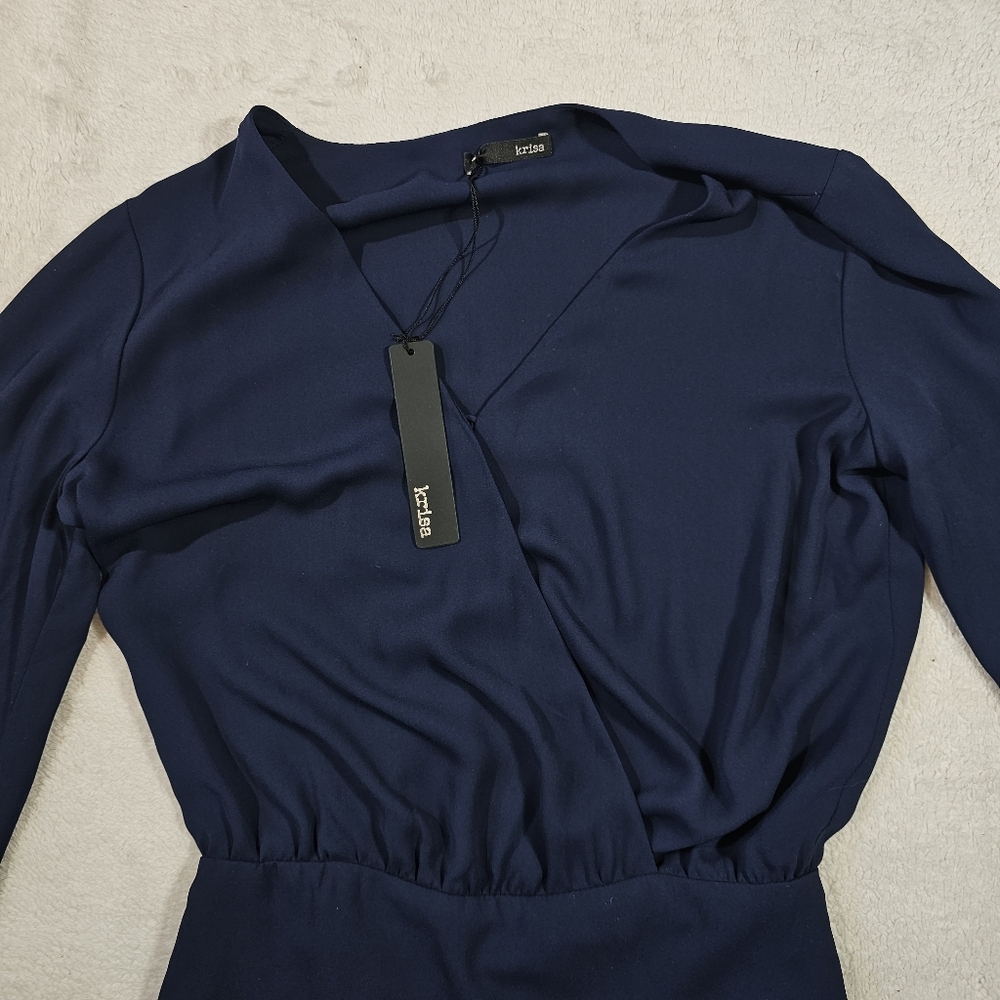 NWT Krisa Long Sleeve Surplice Dress in Navy XS - Picture 6 of 8